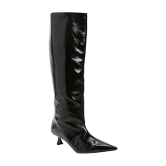 GANNI 'Slouchy' Black Leather Pointed Toe Knee High Boots Size 6 - Picture 1 of 6